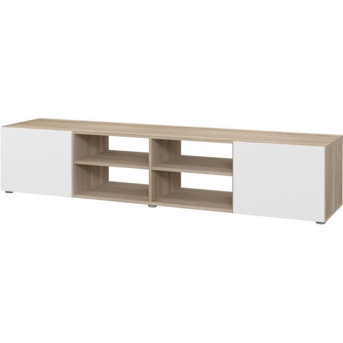 PILVI Meuble TV - Blanc et chene sonoma - L 185 x P 42 x H 31 cm - Photo n°1