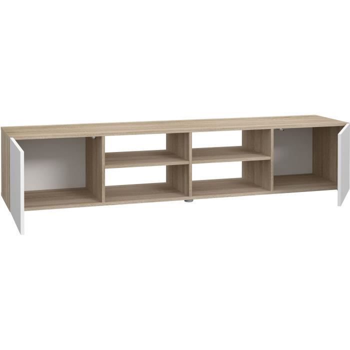 PILVI Meuble TV - Blanc et chene sonoma - L 185 x P 42 x H 31 cm - Photo n°4