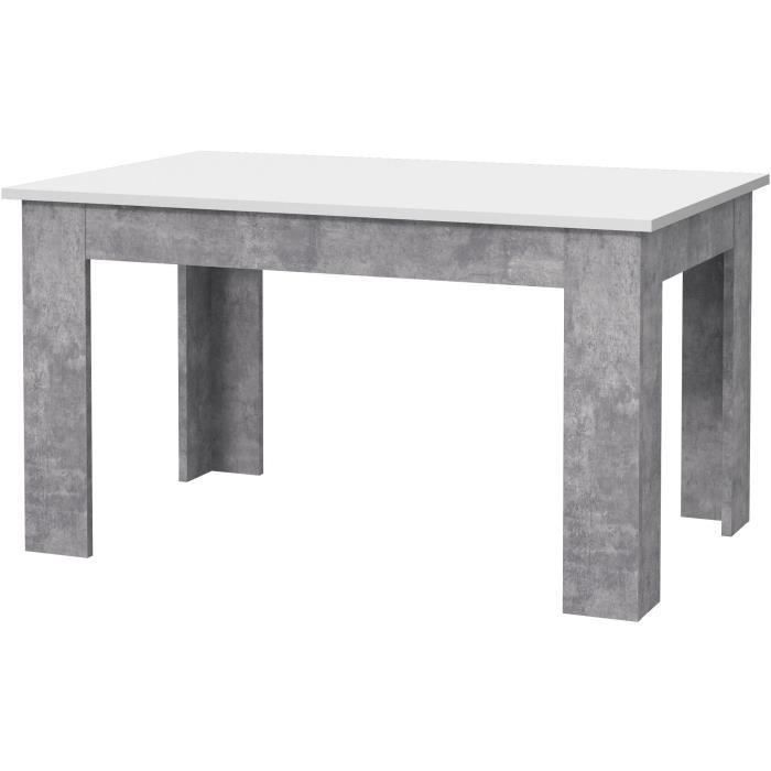 PILVI Table a manger - Blanc et béton gris clair - L 140 x I90 x H 75 cm - Photo n°1