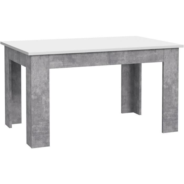 PILVI Table a manger - Blanc et béton gris clair - L 140 x I90 x H 75 cm - Photo n°5