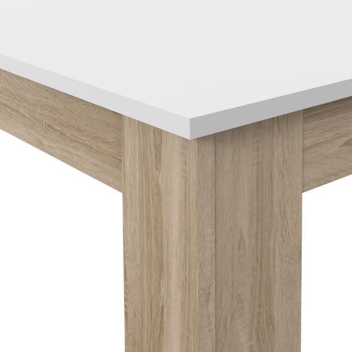 PILVI Table a manger de 6 a 8 personnes style contemporain - Blanc mat et décor chene sonoma - L 160 x l 90 cm - Photo n°4