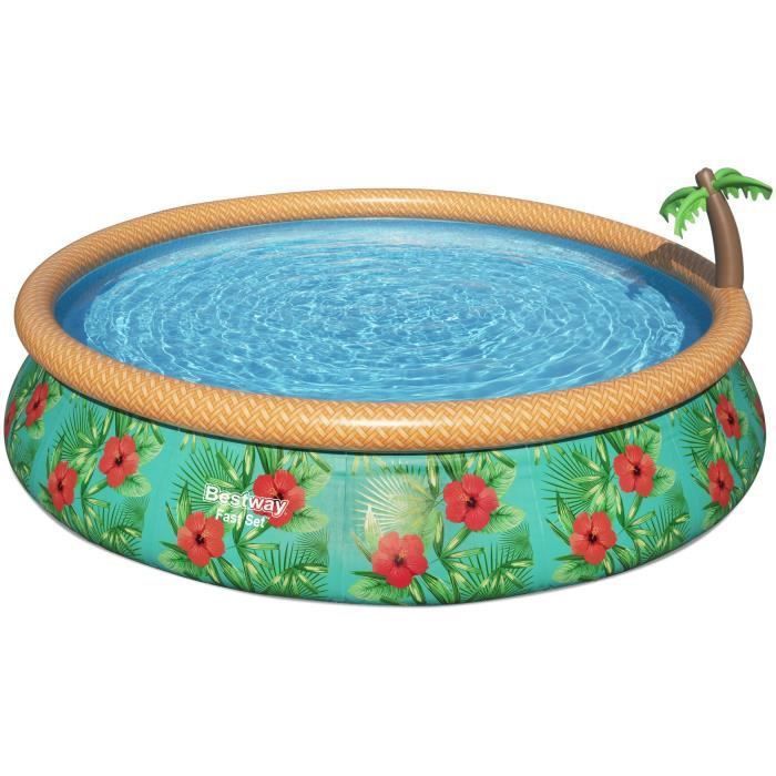 Piscine hors sol Fast Set? diametre 457 x 84 cm avec filtre a cartouche et fontaine intégrée, Décor fleurs - Photo n°1