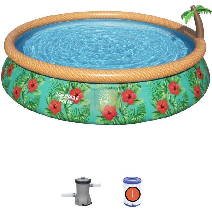 Piscine hors sol Fast Set? diametre 457 x 84 cm avec filtre a cartouche et fontaine intégrée, Décor fleurs - Photo n°4