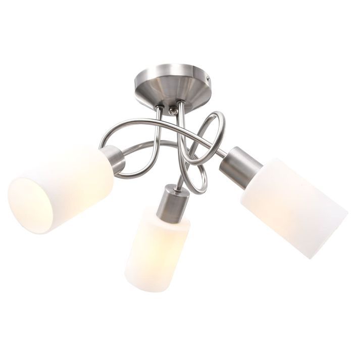 Plafonnier avec abat-jour en verre 3 ampoules E14 Blanc Cône 2 - Photo n°1