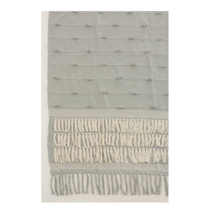 Plaid avec floches tissu bleu et blanc Marino - Lot de 2 - Photo n°2