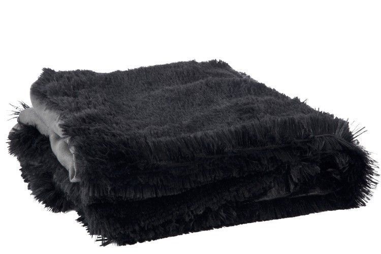Plaid fourrure synthétique et polyester noir Ysarg - Lot de 2 - Photo n°1