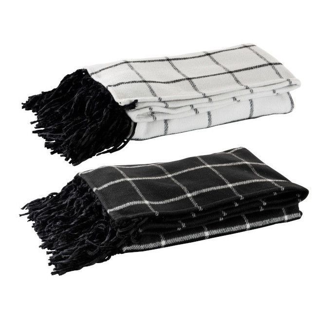 Plaids polyester carreaux noir et blanc Bialli - Lot de 4 - Photo n°1