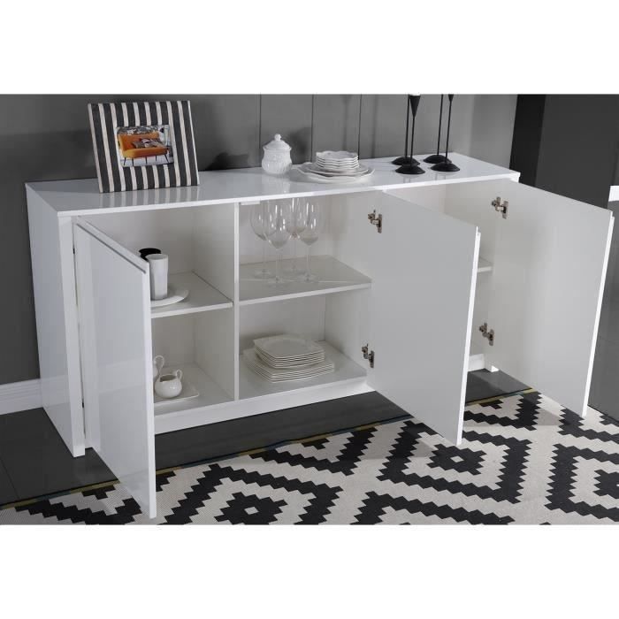 Buffet contemporain laqué blanc brillant - L 160 cm - Photo n°3