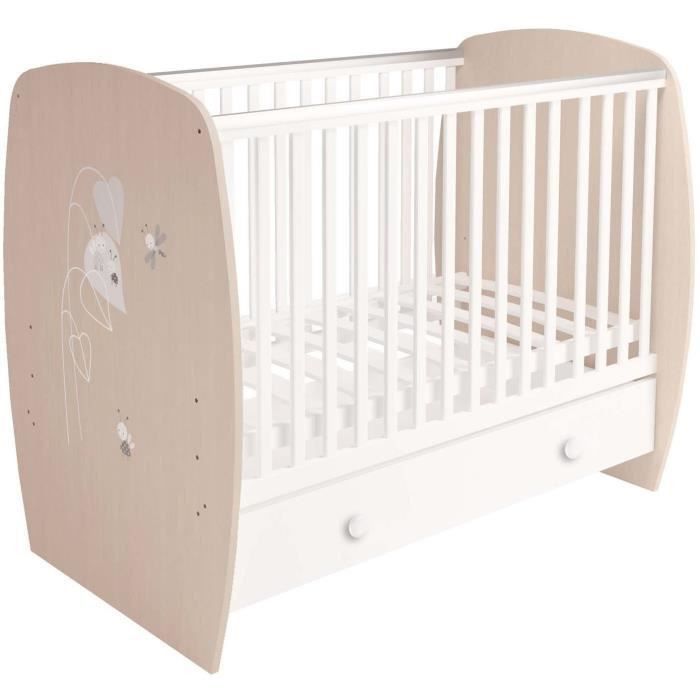 POLINI KIDS AMIS ZEN Lit NEVA 120*60 avec tiroir blanc/naturel - Photo n°1