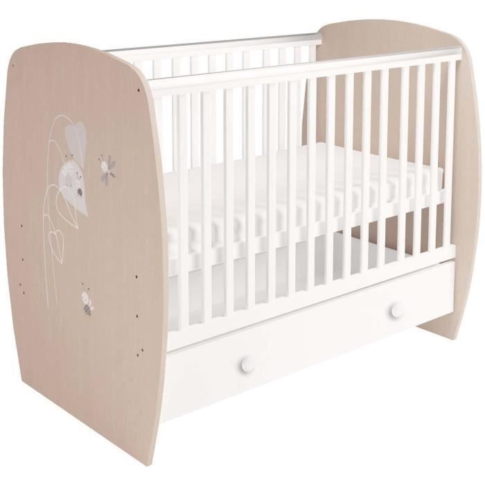 POLINI KIDS AMIS ZEN Lit NEVA 120*60 avec tiroir blanc/naturel - Photo n°2