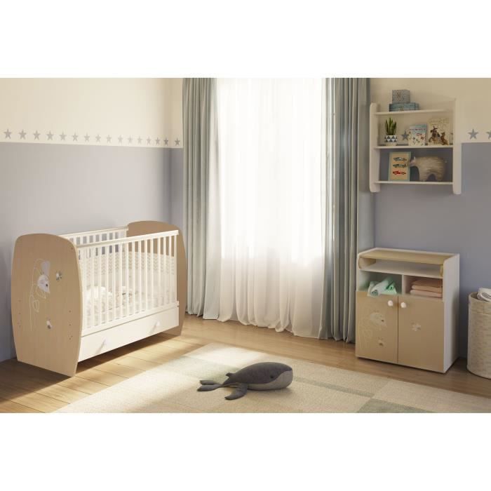 POLINI KIDS AMIS ZEN Lit NEVA 120*60 avec tiroir blanc/naturel - Photo n°3