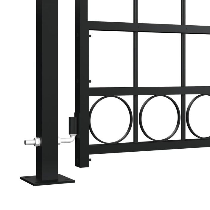Portail de clôture à dessus arqué et 2 poteaux 105x204 cm Noir - Photo n°3