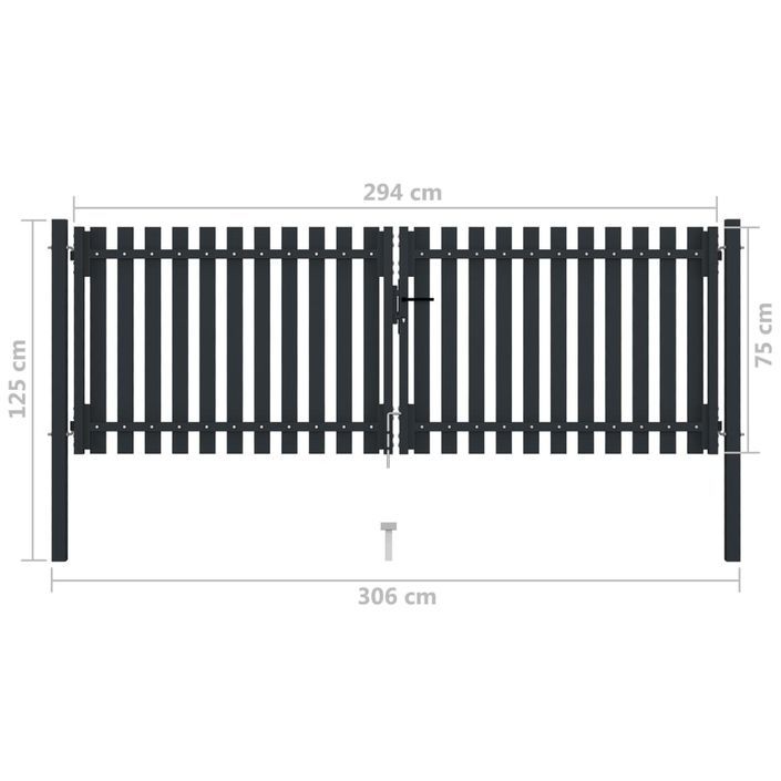 Portail de clôture à double porte Acier 306x125 cm Anthracite - Photo n°6