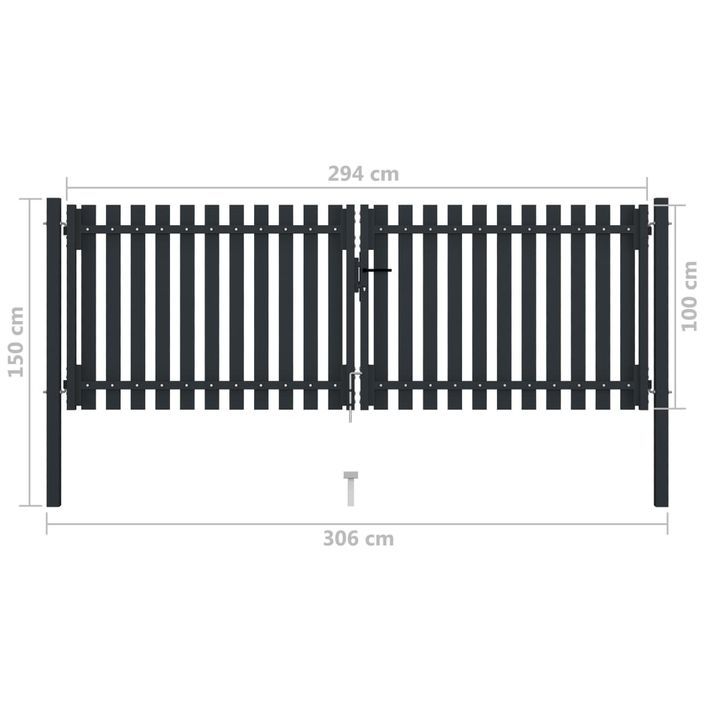 Portail de clôture à double porte Acier 306x150 cm Anthracite - Photo n°6