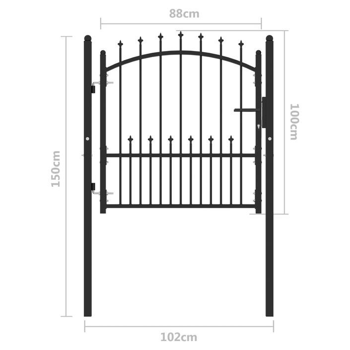 Portail de clôture avec pointes Acier 100x100 cm Noir 2 - Photo n°5