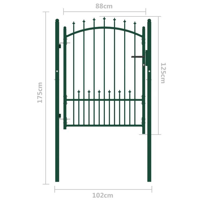 Portail de clôture avec pointes Acier 100x125 cm Vert 3 - Photo n°5