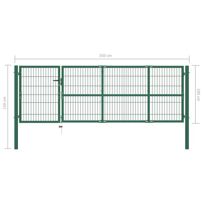 Portail de clôture de jardin avec poteaux 350x100 cm Acier Vert - Photo n°5