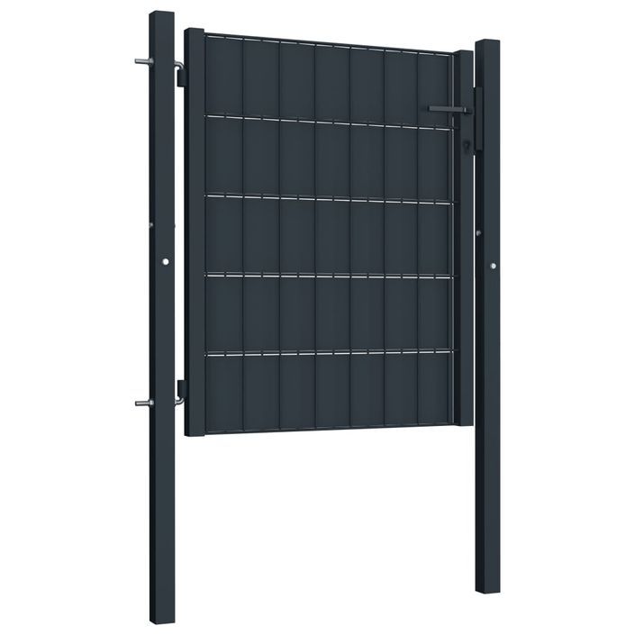 Portail de clôture PVC et acier 100x101 cm Anthracite - Photo n°2