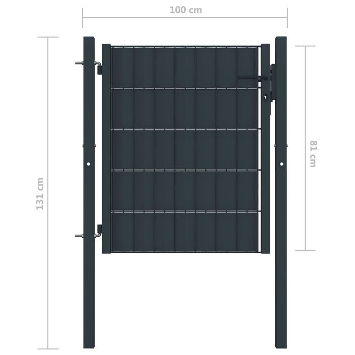 Portail de clôture PVC et acier 100x81 cm Anthracite - Photo n°4