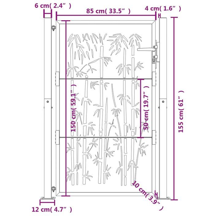 Portail de jardin 105x155 cm acier corten design de bambou - Photo n°11