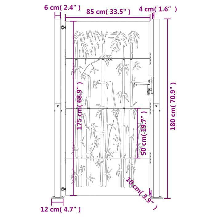 Portail de jardin 105x180 cm acier corten design de bambou - Photo n°11