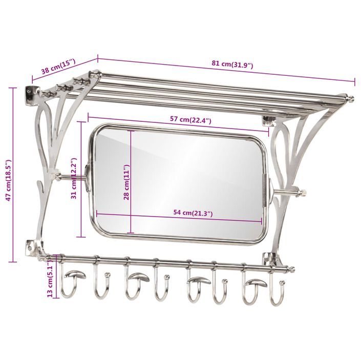 Porte-bagages avec cintres et miroir mural aluminium - Photo n°7