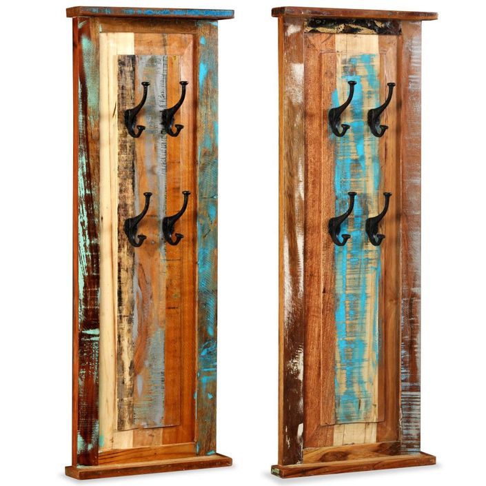 Porte-manteau 2 pcs Bois de récupération massif 38 x 100 cm - Photo n°5