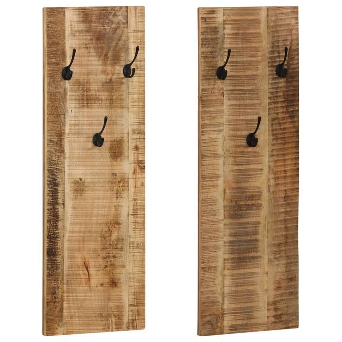 Porte-manteau mural 2 pcs Bois de manguier massif 36x110x3 cm - Photo n°1