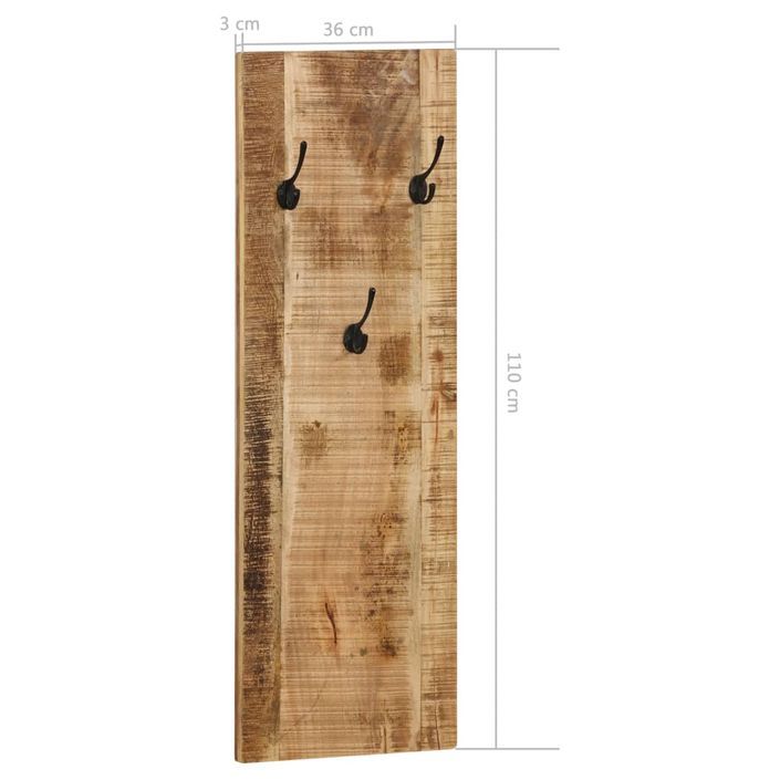 Porte-manteau mural 2 pcs Bois de manguier massif 36x110x3 cm - Photo n°12