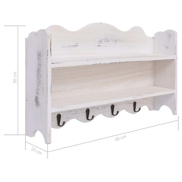 Porte-manteau mural Blanc 50x10x30 cm Bois - Photo n°7