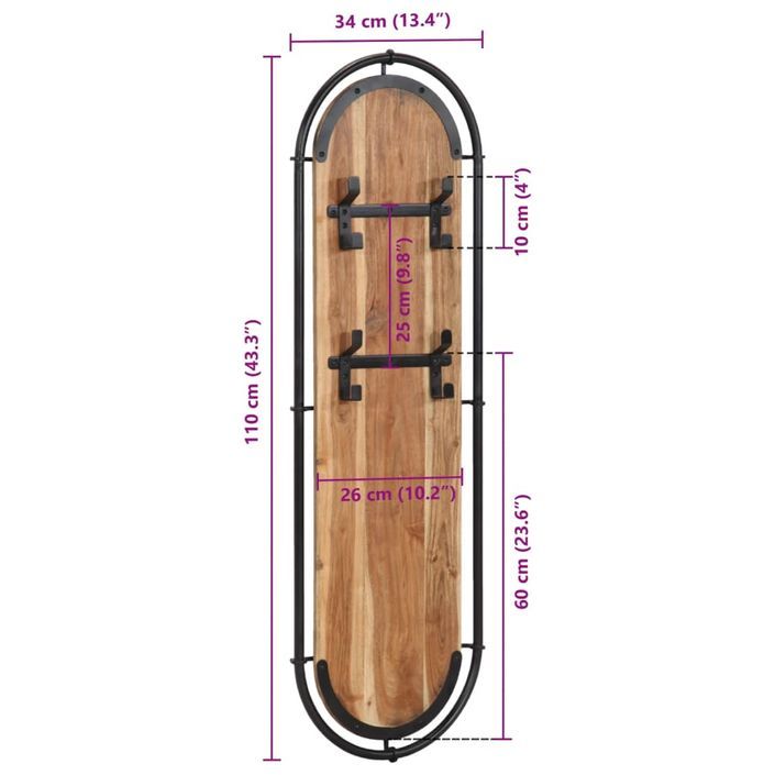 Porte-manteaux muraux et 4 crochets 2 pcs bois massif d'acacia - Photo n°10