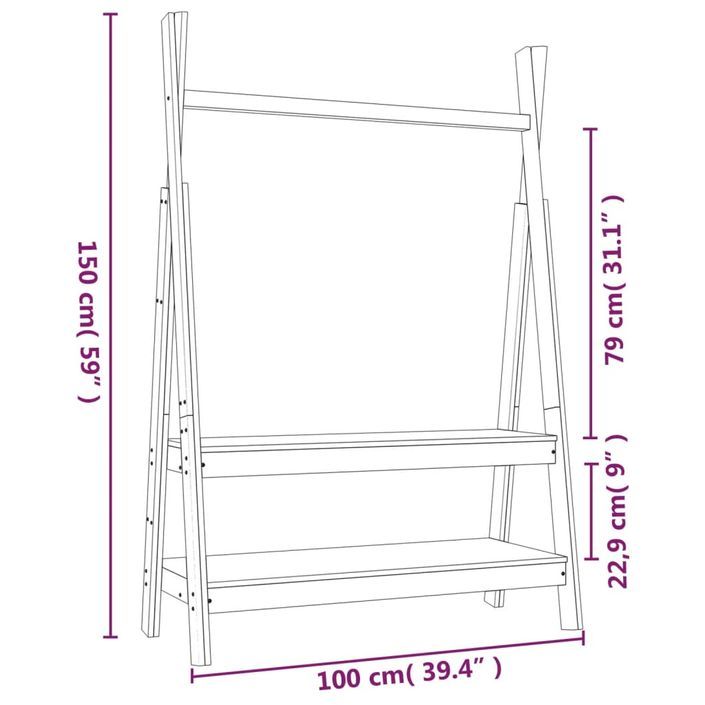 Porte-vêtements 100x45,5x150 cm Bois de pin massif - Photo n°8