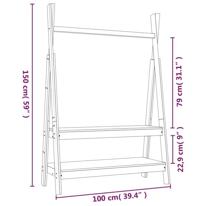 Porte-vêtements Blanc 100x45,5x150 cm Bois de pin massif - Photo n°8