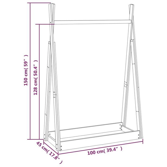 Porte-vêtements Blanc 100x45x150 cm Bois de pin massif - Photo n°7