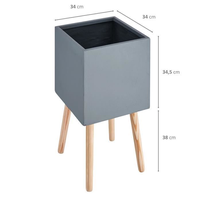 Pot carré sur pieds en bois - 30 x 30 x 50 cm - Pieds: 40 cm - Gris anthracite - Photo n°2