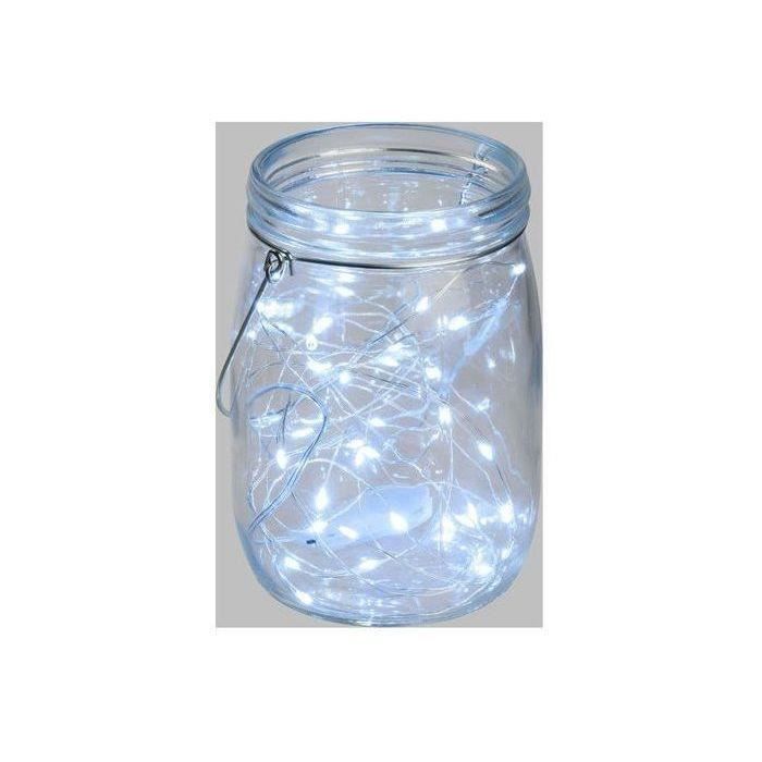 Pot en verre Ø15,5 cm avec guirlande de 40 MicroLED lumiere fixe blanc froid - Photo n°1