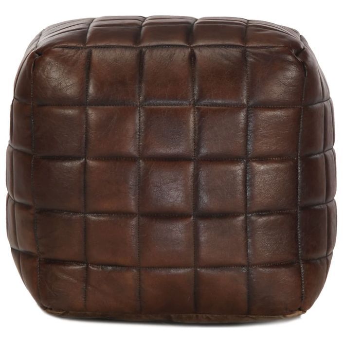 Pouf 40 x 40 x 40 cm Marron foncé Cuir véritable de chèvre - Photo n°3