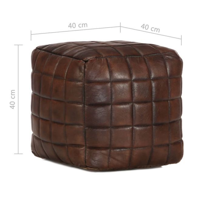 Pouf 40 x 40 x 40 cm Marron foncé Cuir véritable de chèvre - Photo n°4