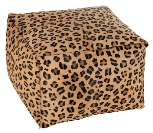 Pouf carré cuir marron motif léopard Diere L45 cm - Photo n°1