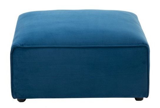 Pouf carré tissu bleu et bois massif Nissy L 80 cm - Photo n°2