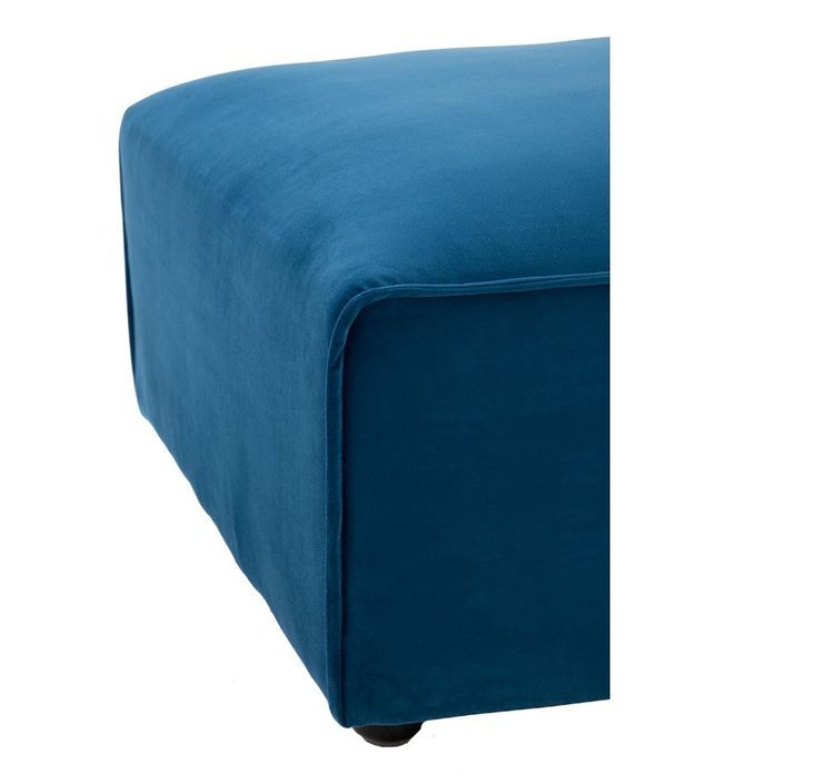 Pouf carré tissu bleu et bois massif Nissy L 80 cm - Photo n°5