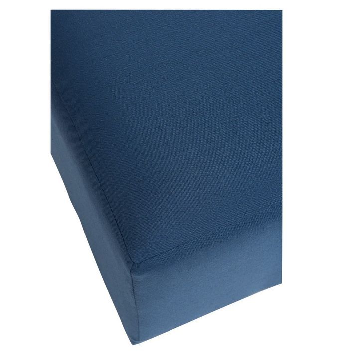 Pouf carré tissu bleu pieds bois massif clair Neela - Photo n°4