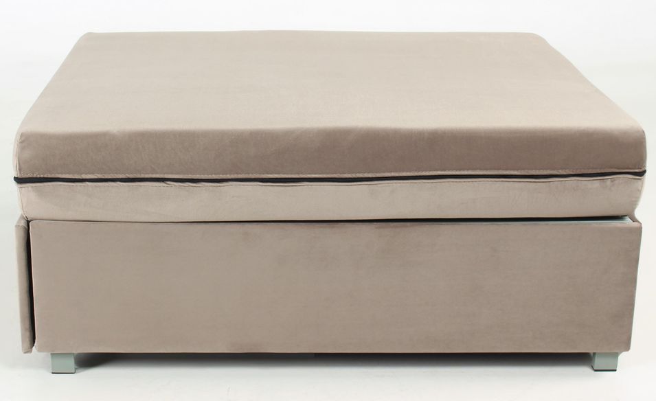 Pouf convertible en lit 1 place velours taupe Politan - Photo n°2