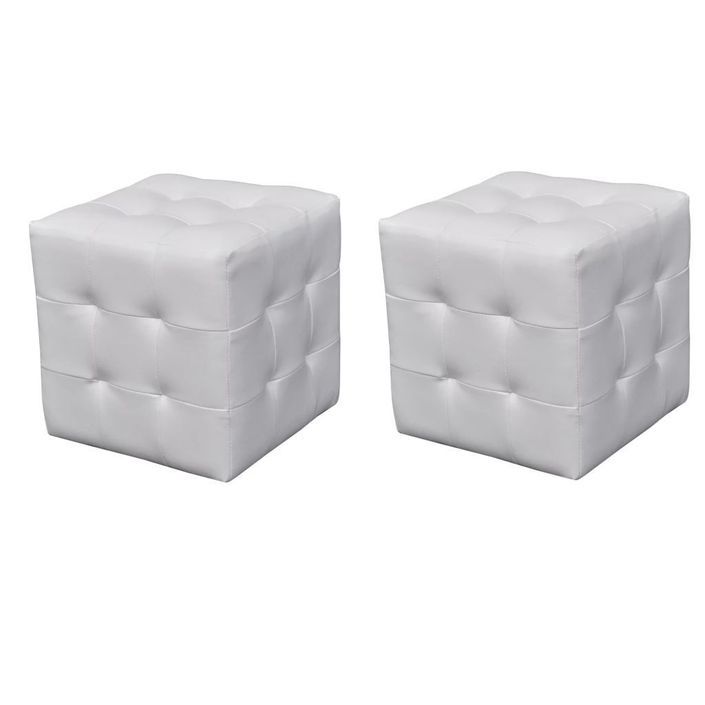 Pouf cube capitonné blanc (lot de 2) - Photo n°1