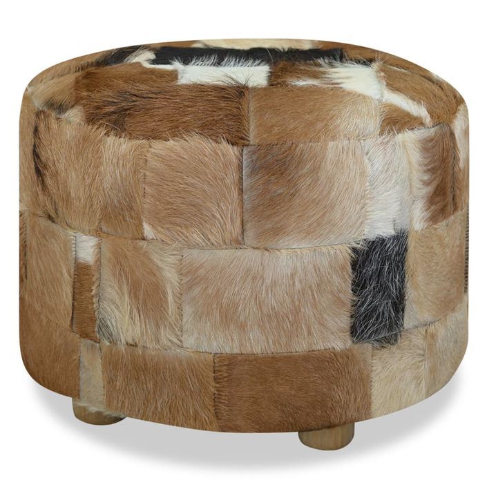 Pouf Cuir véritable Rond 50 x 50 x 45 cm - Photo n°5