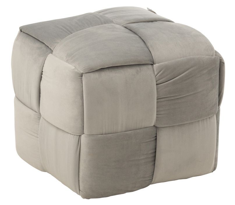 Pouf en tissu gris clair quadrillé Rica L 42 cm - Photo n°1