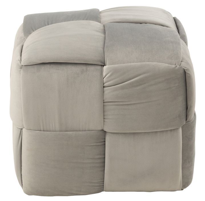 Pouf en tissu gris clair quadrillé Rica L 42 cm - Photo n°2