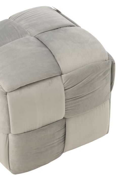 Pouf en tissu gris clair quadrillé Rica L 42 cm - Photo n°5