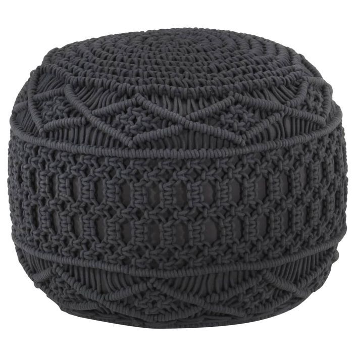 Pouf fait à la main en macramé Anthracite 45x30 cm Coton 3 - Photo n°1