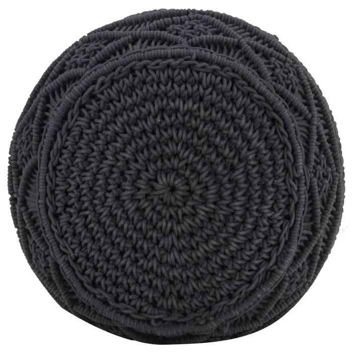 Pouf fait à la main en macramé Anthracite 45x30 cm Coton 3 - Photo n°4